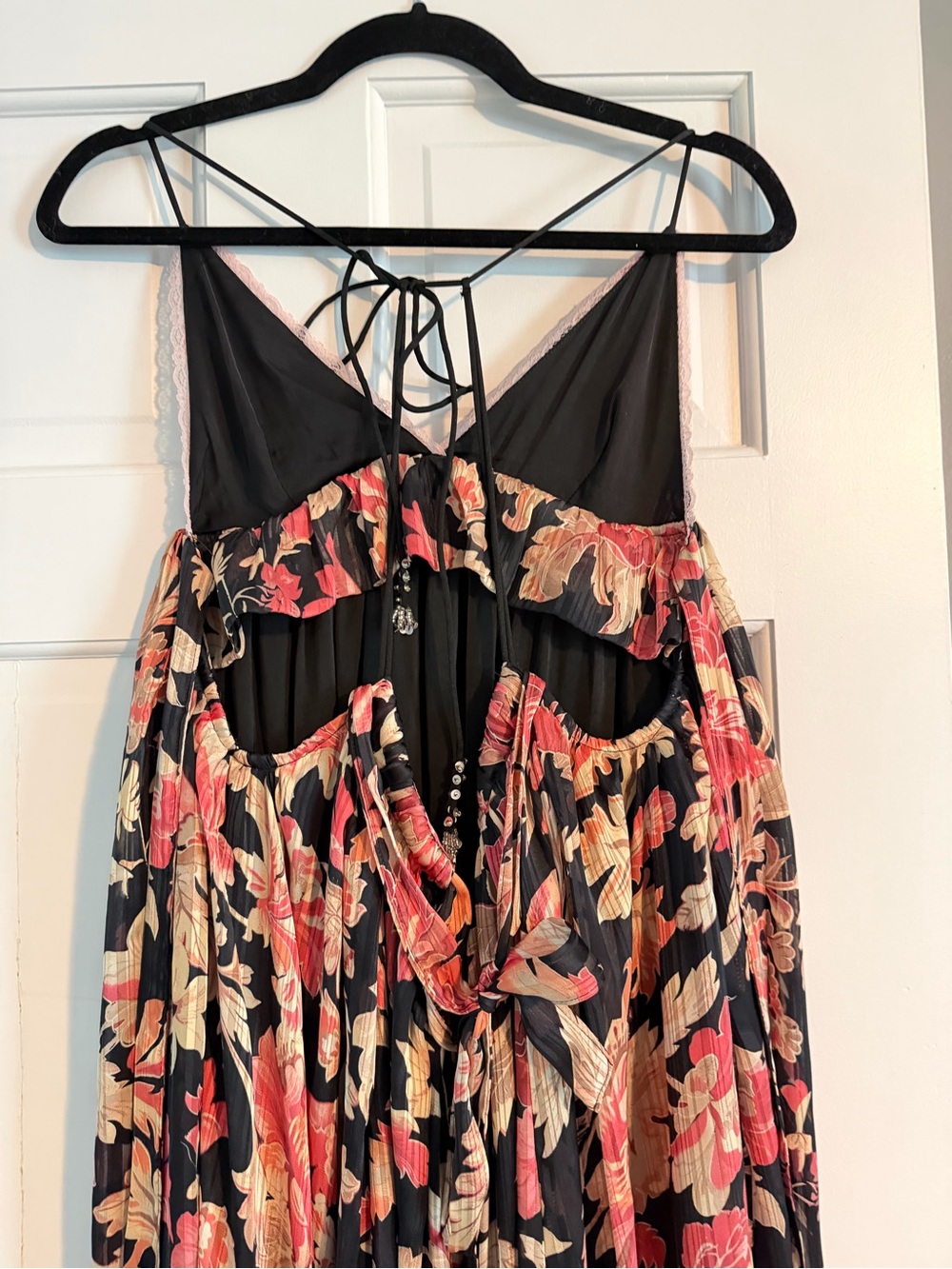 Free people primmy Black Floral Midi Slip Dress with Pink & Cream Blooms smal - Picture 6 of 8